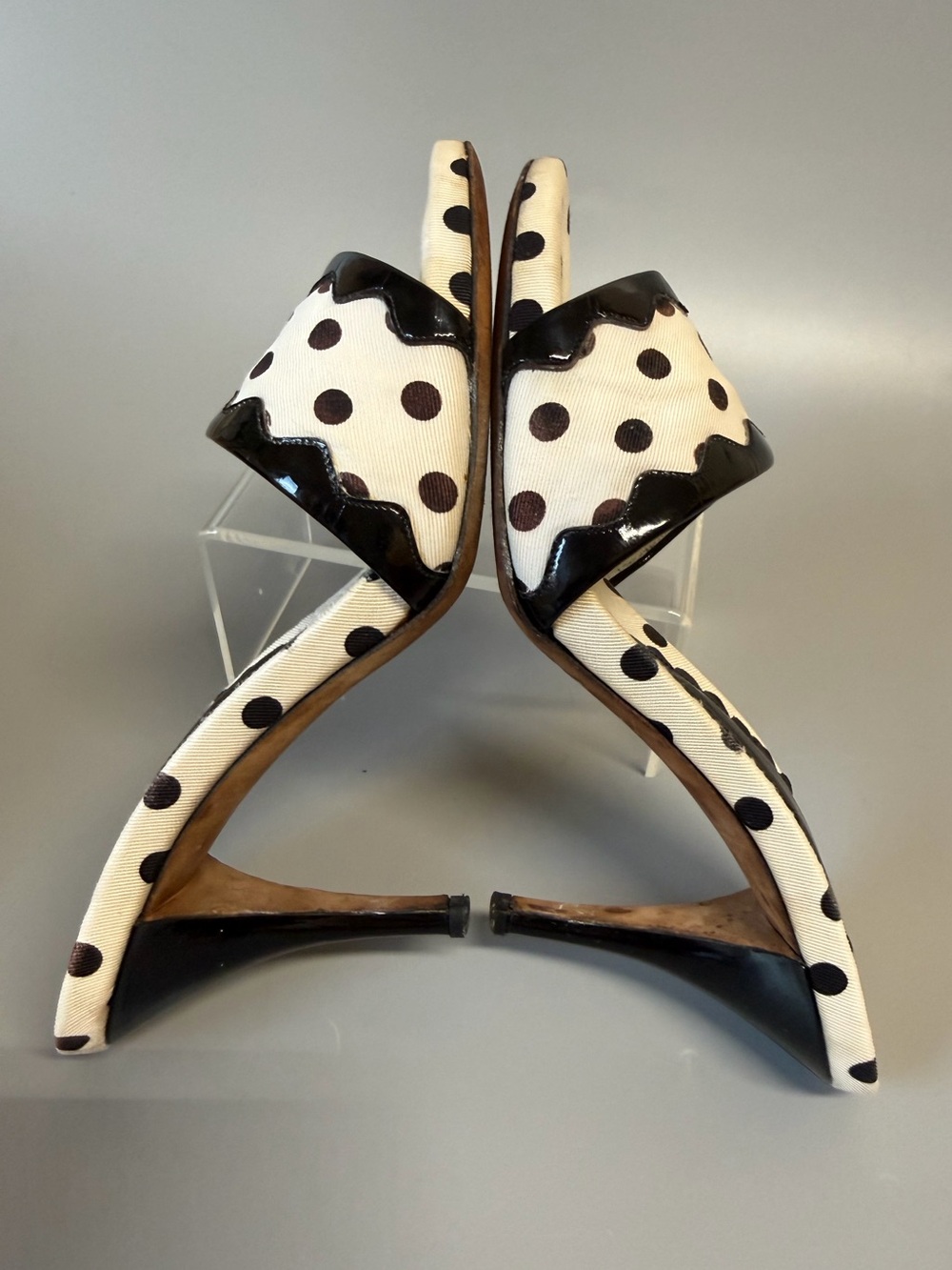 Yves Saint Laurent Black and White Polka Dot Slide Sandals - Picture 9 of 10